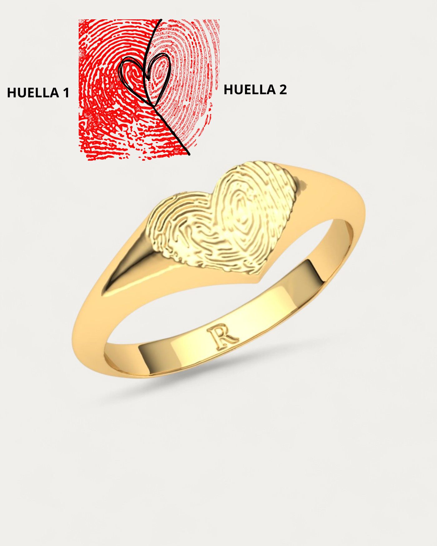 Anillo Sello Huella Corazón Oro
