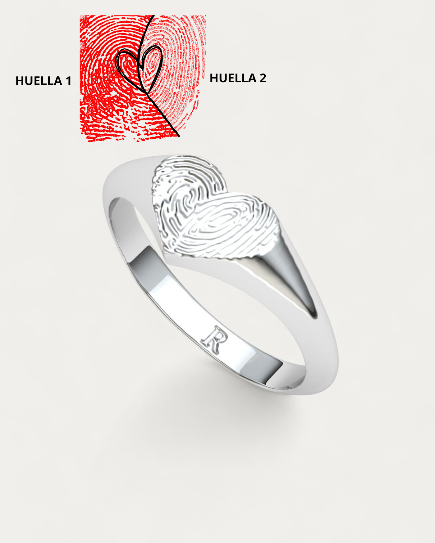 Anillo Sello Huella Corazón Plata