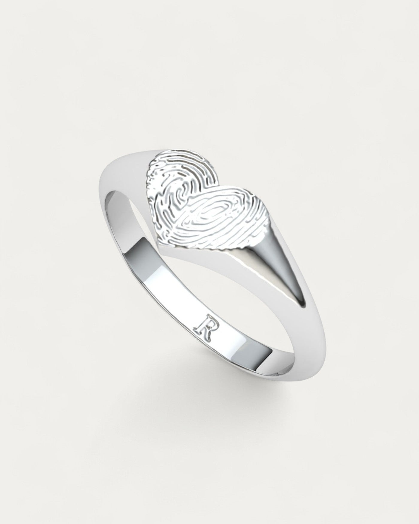 Anillo Sello Huella Corazón Plata