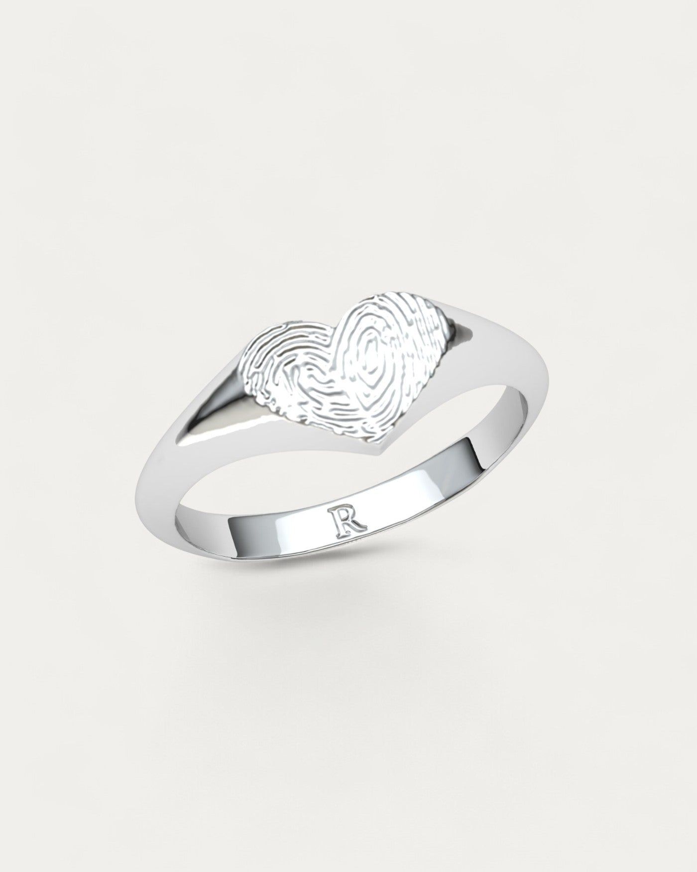 Anillo Sello Huella Corazón Plata