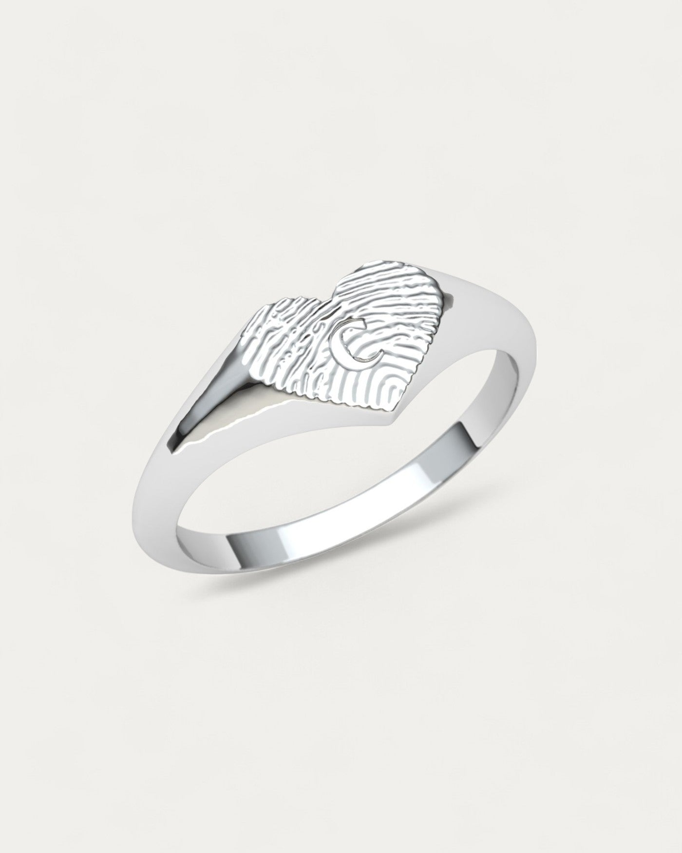 Anillo Sello Huella Corazón Plata