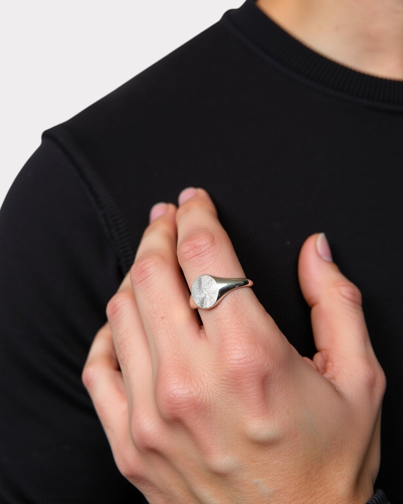 Anillo Sello Huella Ovalado Hombre Plata