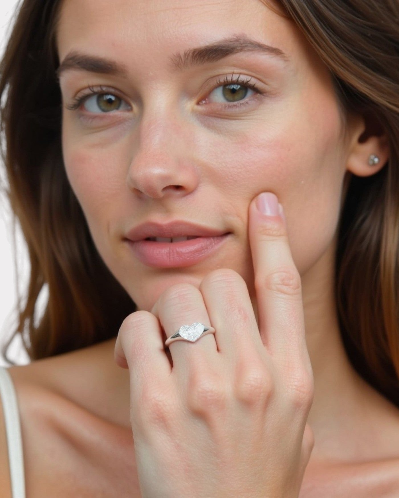 Anillo Sello Huella Corazón Plata