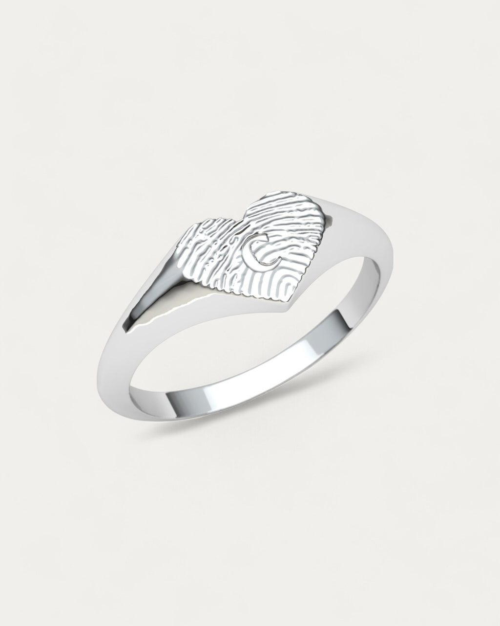 Anillo Sello Huella Corazón Plata