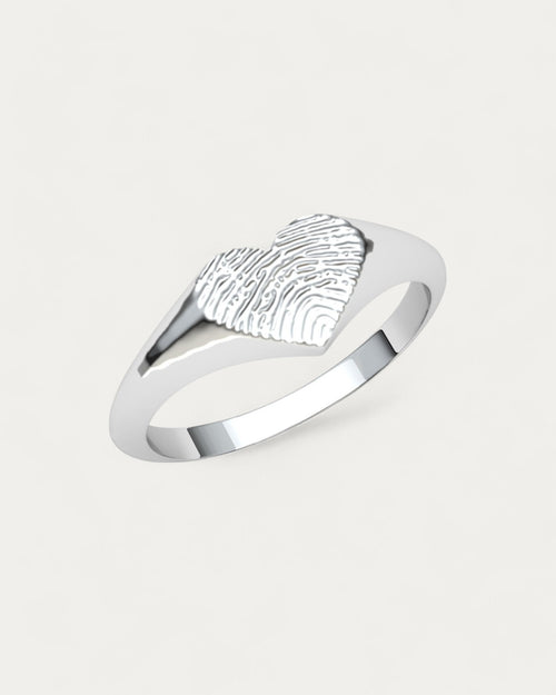 Anillo Sello Huella Corazón Plata