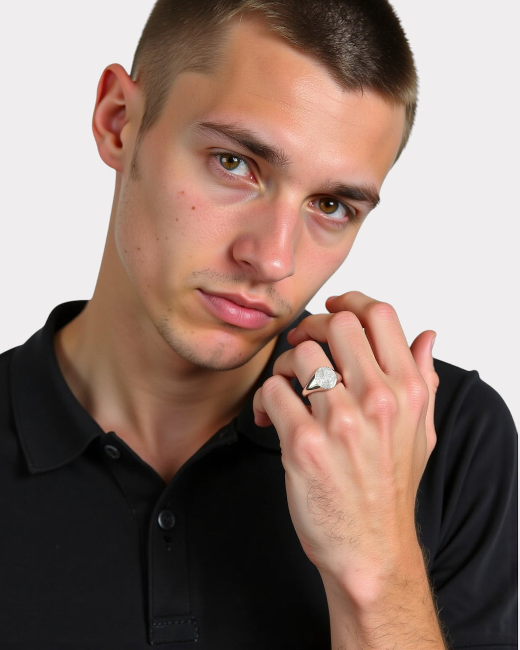 Anillo Sello Huella Ovalado Hombre Plata