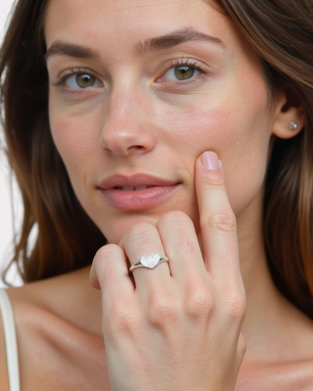 Anillo Sello Huella Corazón Plata