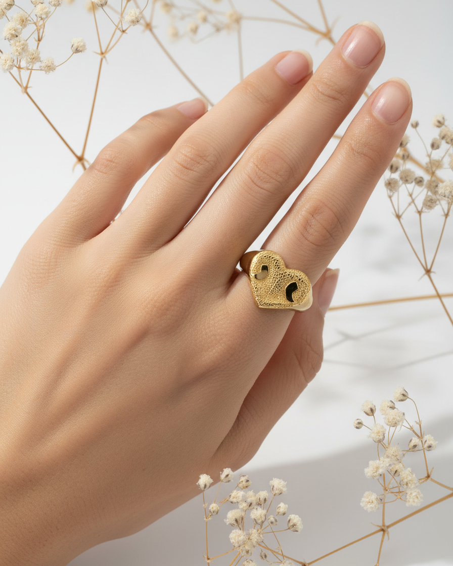 Anillo Huella Nariz Perro o Gato Dorado